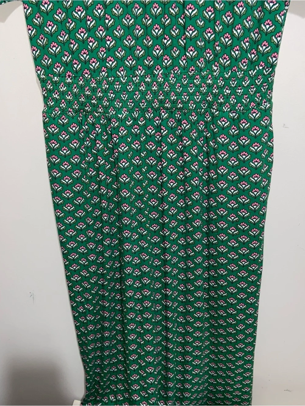 Boden Dress Womens Size 12 Highland Geo Floral Kelly Green Smocked Waist Pockets - Picture 7 of 14